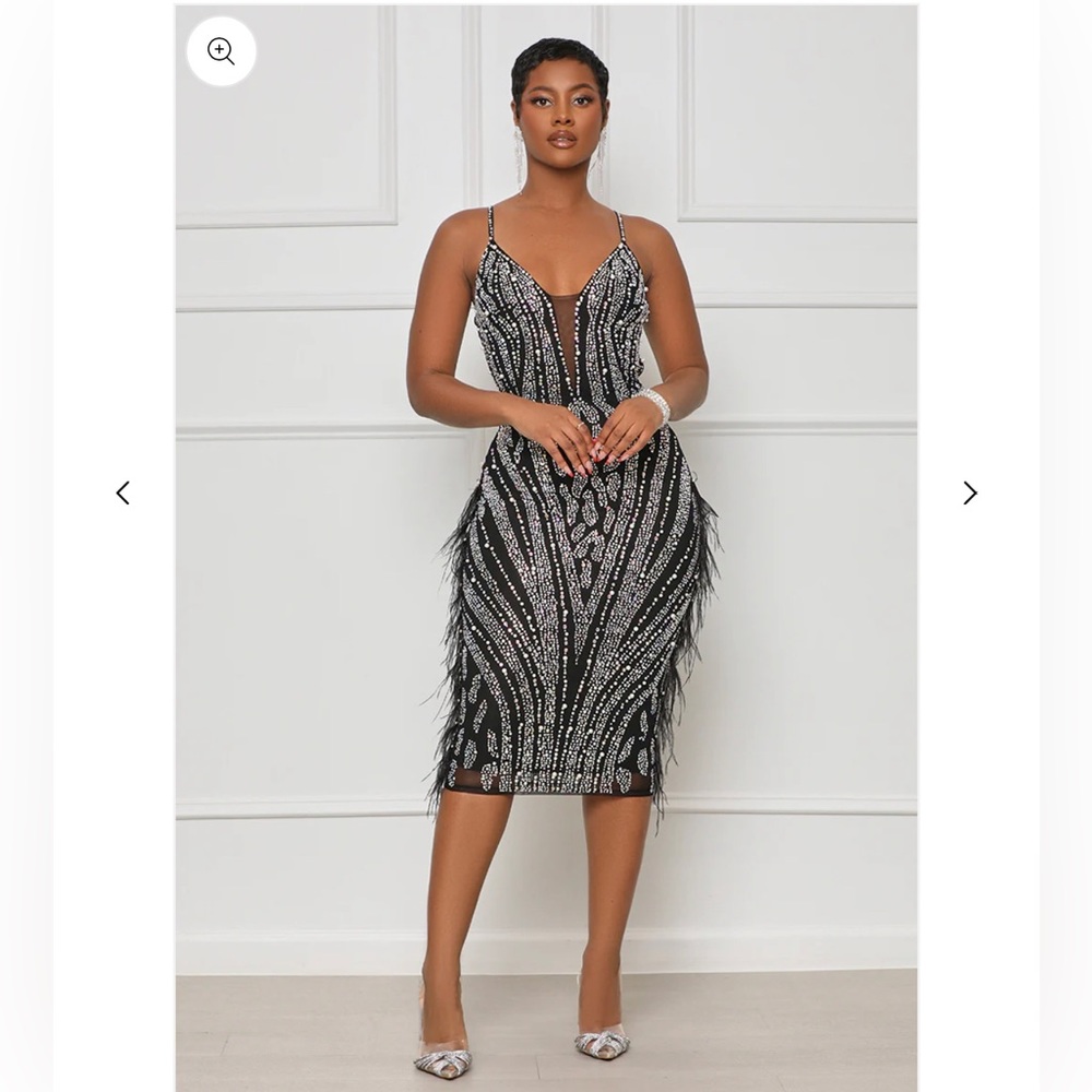 Jeweled black feather dress